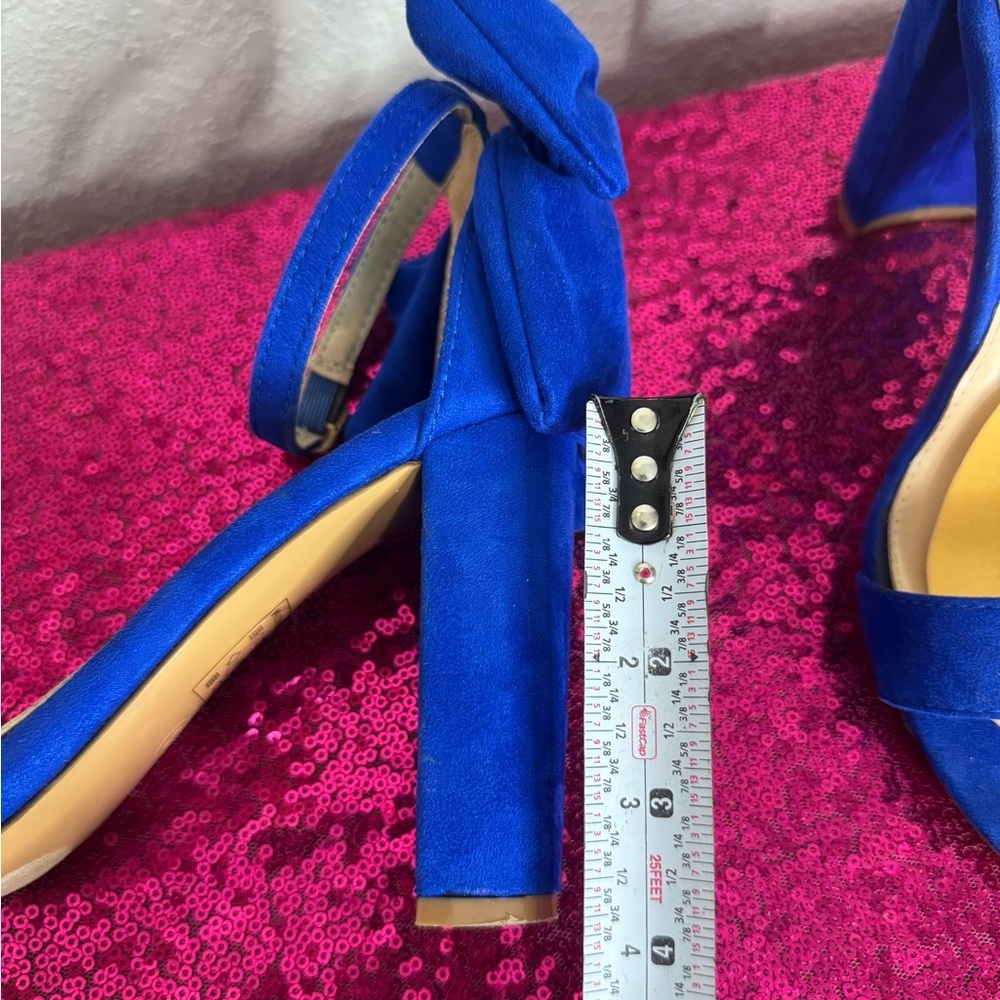FASHION NOVA 💙 Royal Blue Suede Bow Ankle-Strap Block Heels (Women’s Size 8) - Picture 9 of 11
